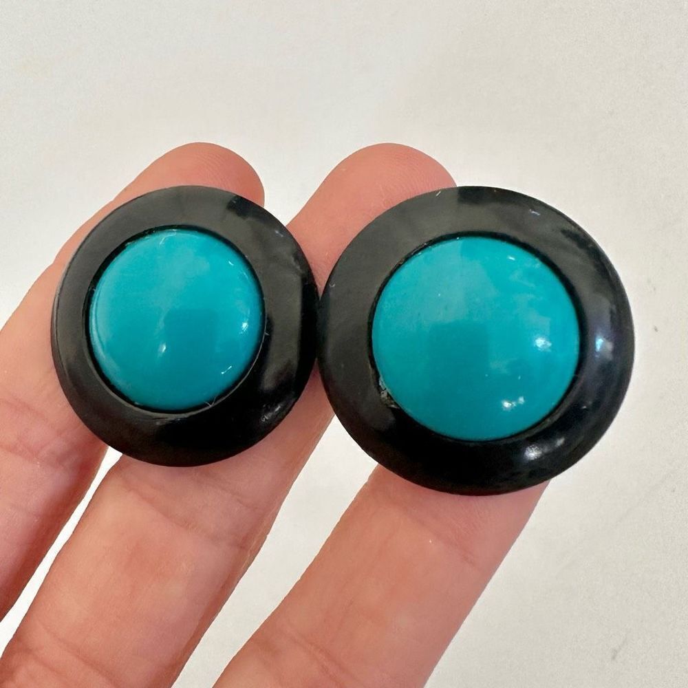 Blue and black circle post earrings